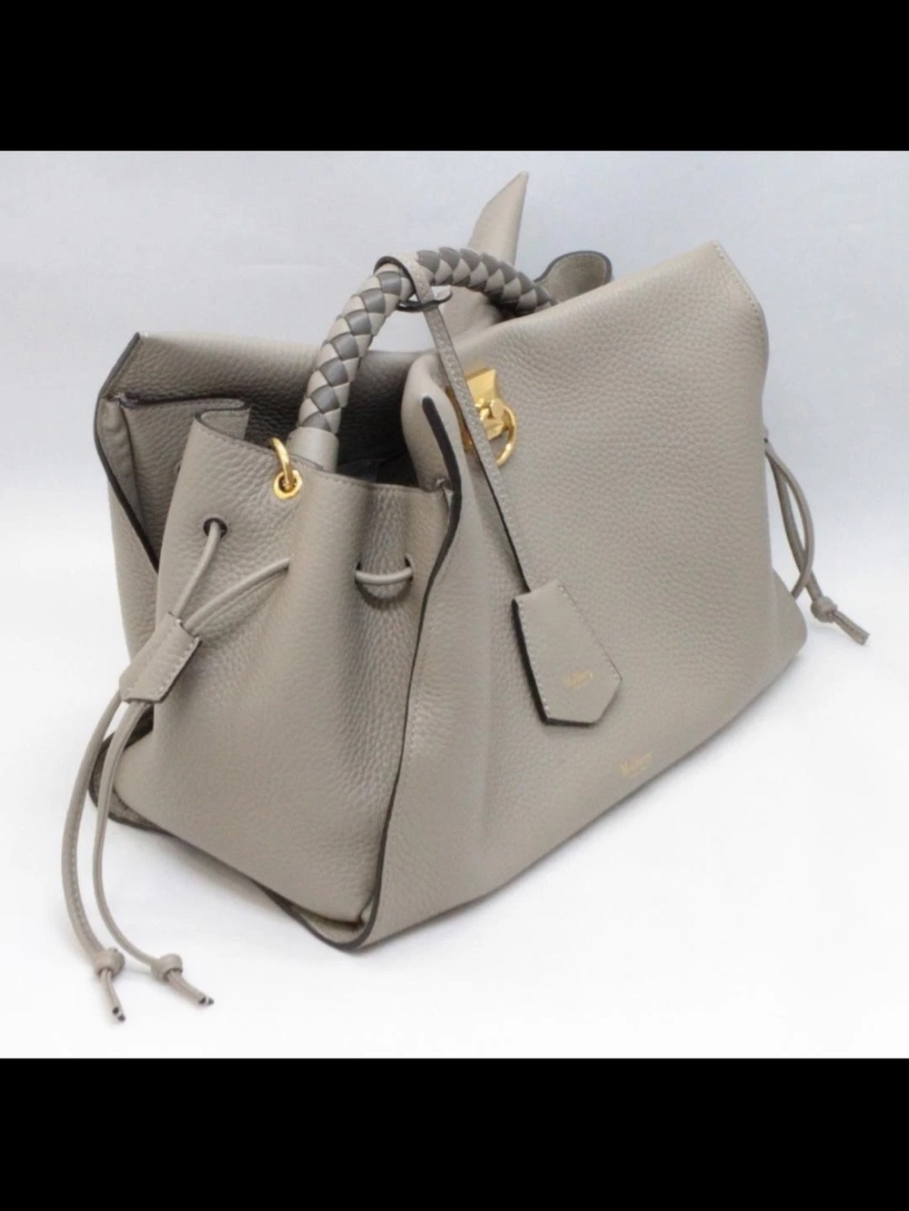 Mulberry Pebble-Grain Taupe Satchel with Braided Handle and Gold Hardware - Picture 8 of 13